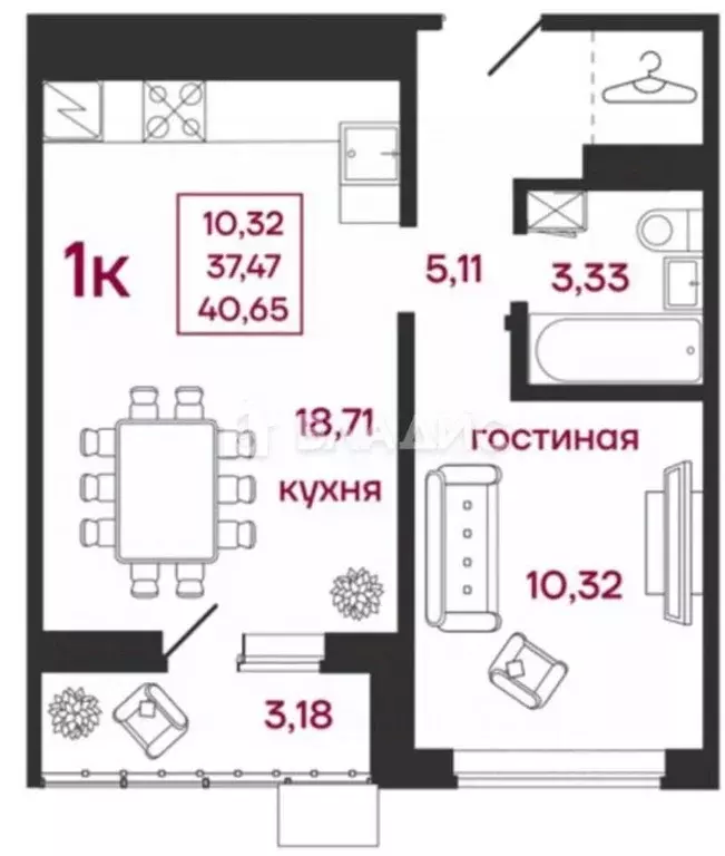 1-к кв. Пензенская область, Пенза ул. Баталина, 31 (40.6 м) - Фото 1