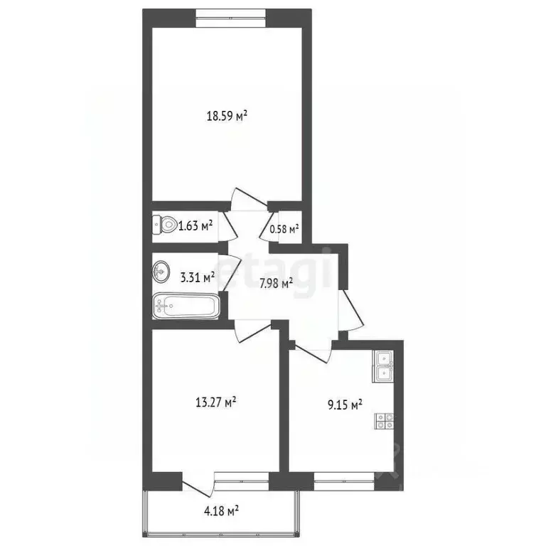 2-к кв. Архангельская область, Архангельск Рейдовая ул., 21к1 (58.69 ... - Фото 2