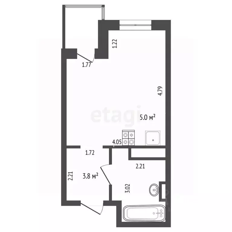 Студия Тюменская область, Тюмень ул. Червишевский Тракт, 47к3 (26.4 м) - Фото 1