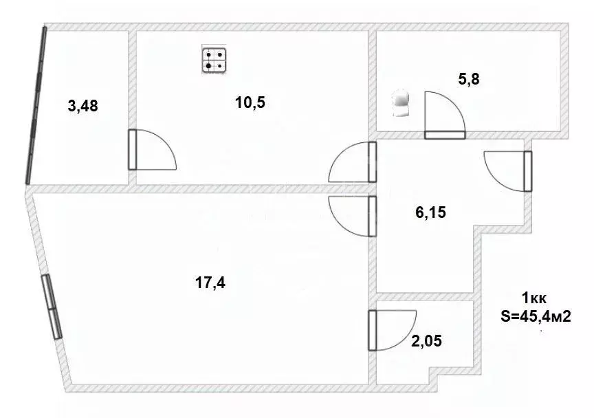 1-к кв. Калининградская область, Калининград ул. Гайдара, 90 (45.4 м) - Фото 2