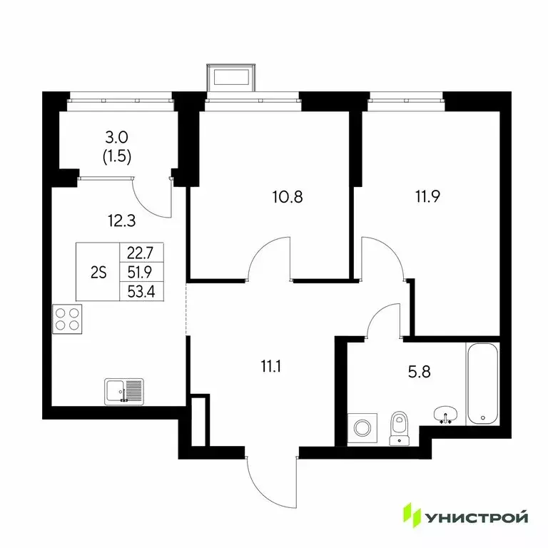 2-комнатная квартира: Екатеринбург, жилой район Вторчермет (53.4 м) - Фото 0