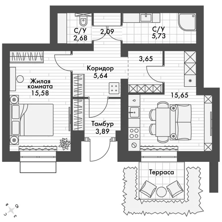 1-к кв. Татарстан, Зеленодольский район, Октябрьское с/пос, пос. ... - Фото 2