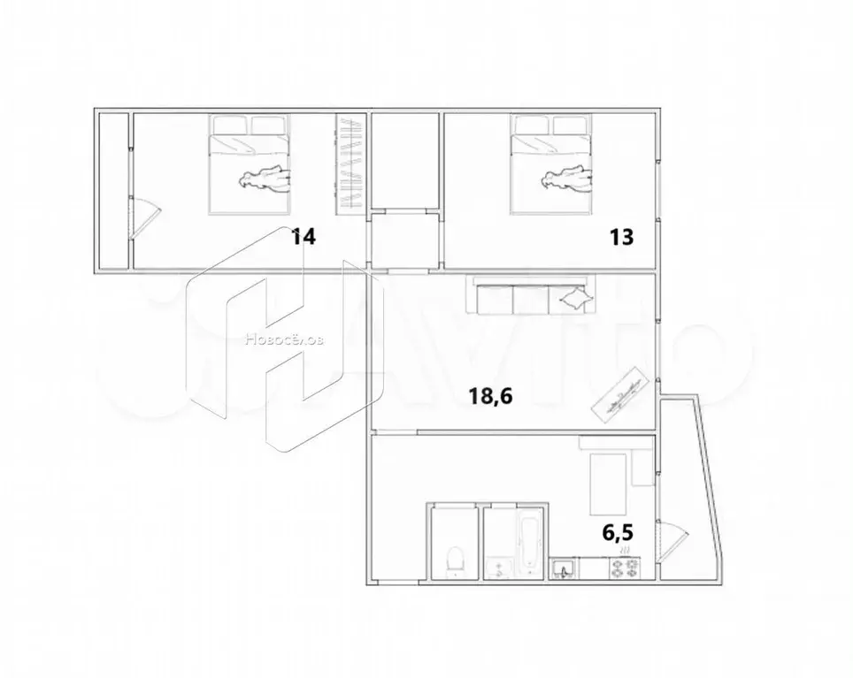 3-к. квартира, 64,1 м, 9/9 эт. - Фото 0