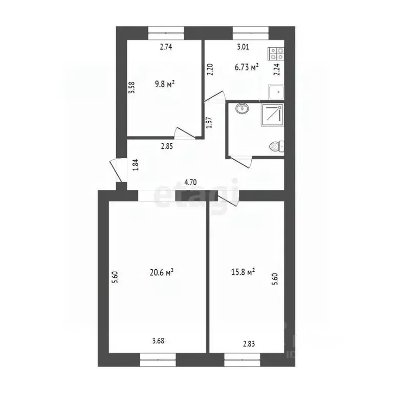 3-к кв. Севастополь ул. Яблочкова, 5 (65.3 м) - Фото 2