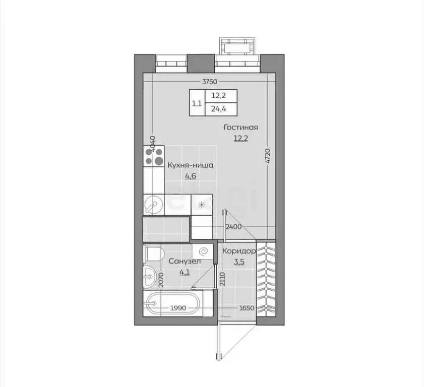 Квартира-студия: село Усады, улица Тёплых Встреч, 5 (24.42 м) - Фото 1