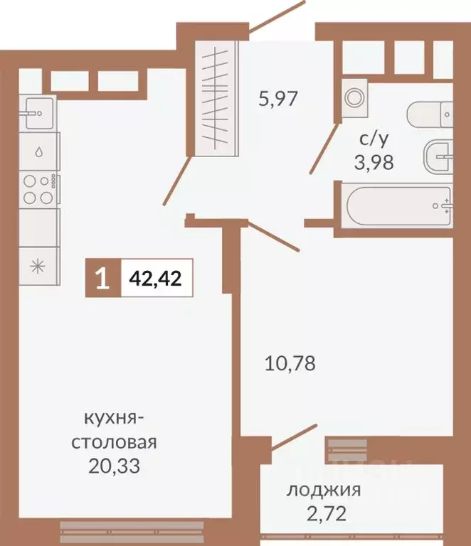 1-к кв. Свердловская область, Екатеринбург пер. Старателей (42.42 м) - Фото 0