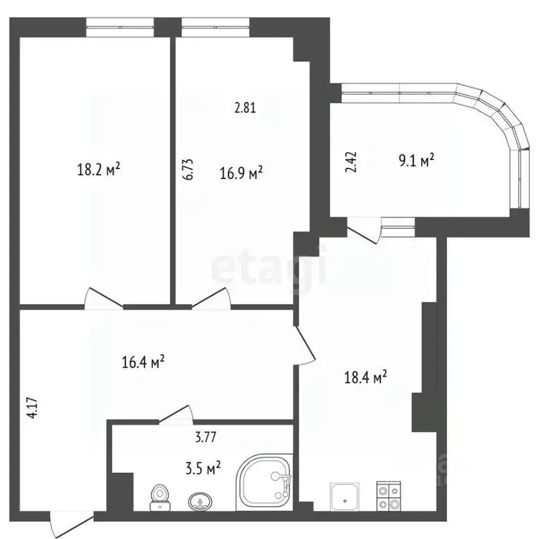 2-к кв. Калининградская область, Зеленоградск ул. Тургенева, 8А (73.4 ... - Фото 2