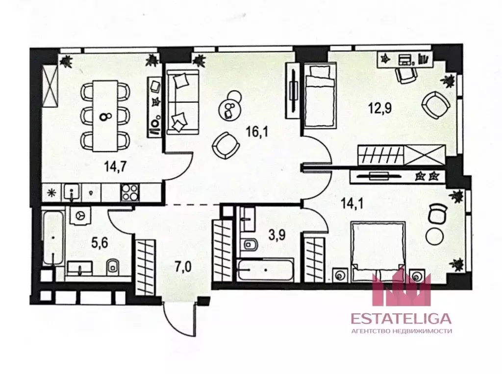 3-к кв. Москва Озерная ул., 1к2/4 (77.0 м) - Фото 2
