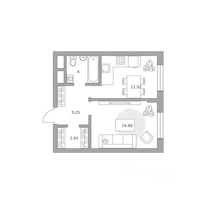 Квартира, 1 комната, 38.36 м - Фото 1