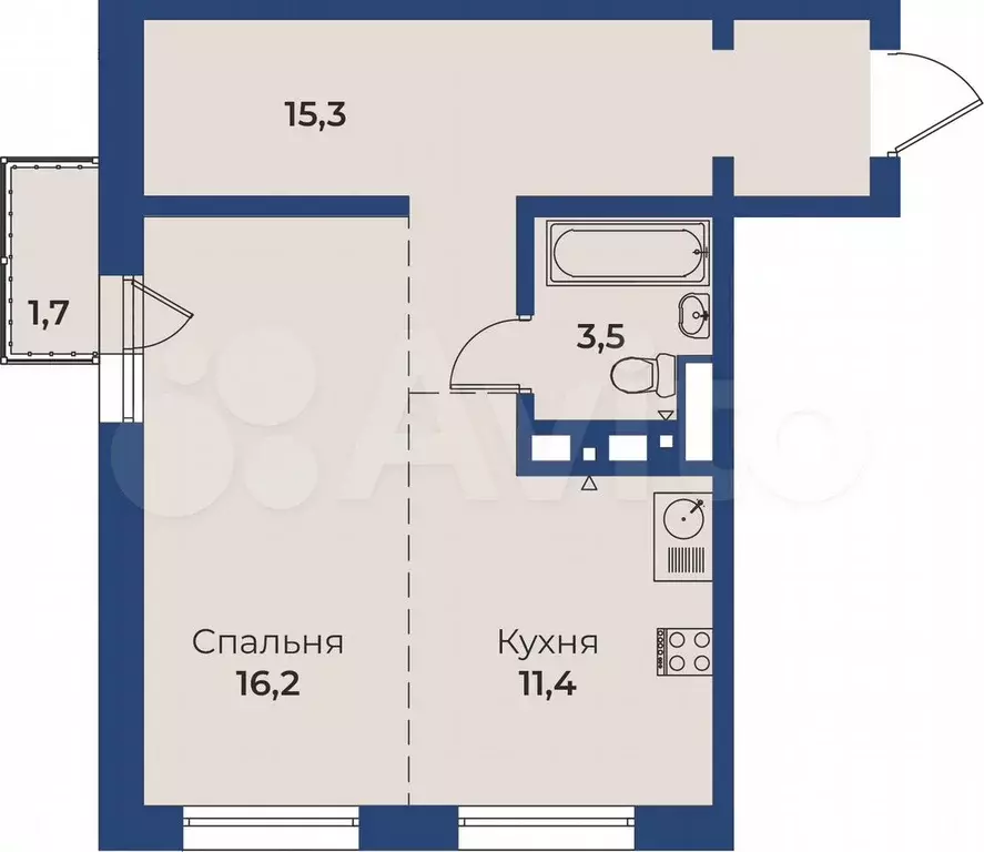 1-к. квартира, 46,9 м, 7/15 эт. - Фото 0