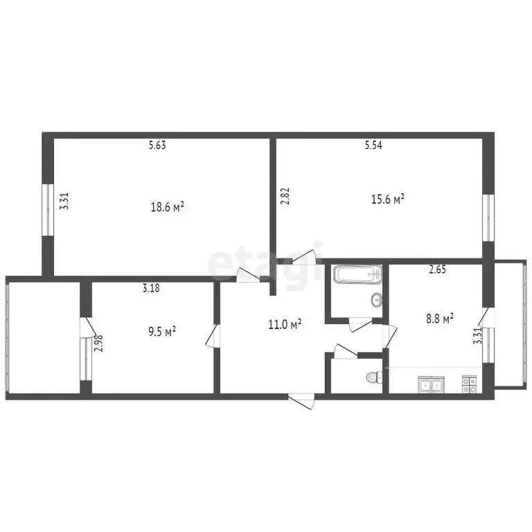 2-комнатная квартира: Нальчик, улица Кешокова, 103А (67.7 м) - Фото 1