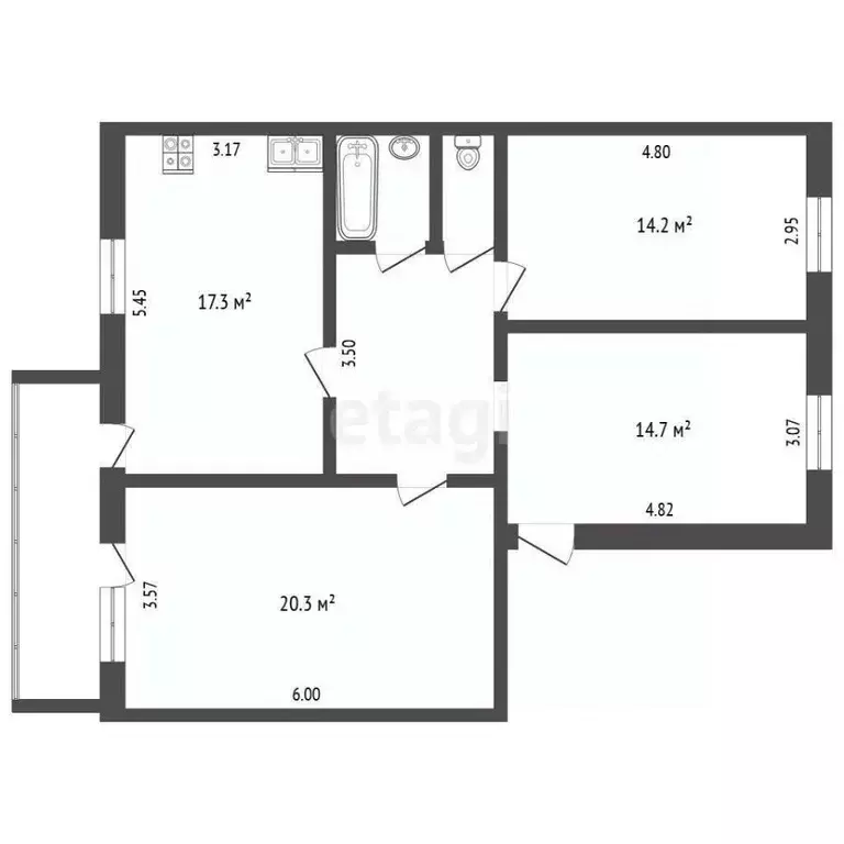 3-к кв. Белгородская область, Белгородский район, Северный городское ... - Фото 2