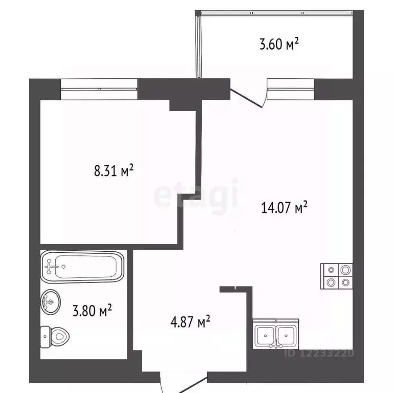 1-к кв. Свердловская область, Екатеринбург ул. Летчиков, 7 (31.1 м) - Фото 2