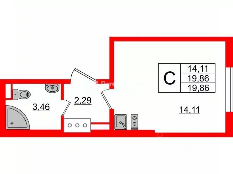 Студия Санкт-Петербург ул. Пахомовская, 18к1 (19.6 м) - Фото 1