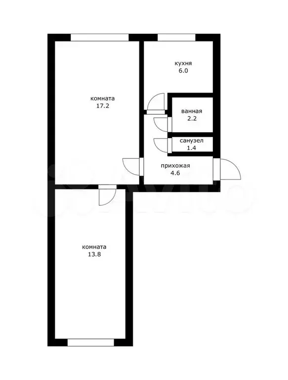 2-к. квартира, 44,9 м, 2/5 эт. - Фото 0