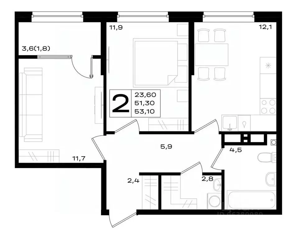 2-к кв. Ростовская область, Аксай просп. Аксайский (53.1 м) - Фото 1