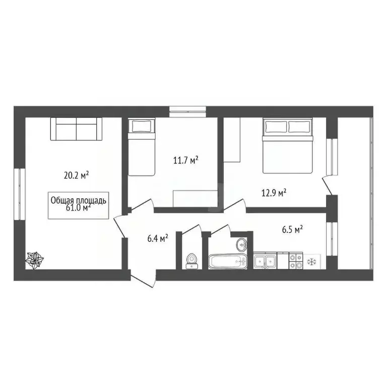 3-к кв. Новосибирская область, Новосибирск ул. Ватутина, 4/1 (61.0 м) - Фото 1