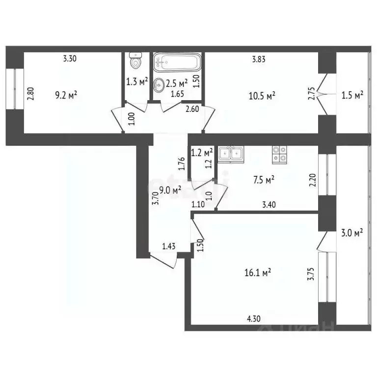 3-к кв. Мордовия, Саранск ул. Полежаева, 120 (57.3 м) - Фото 1