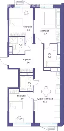 3-комнатная квартира: Москва, улица Крузенштерна, 3к3 (96 м) - Фото 1