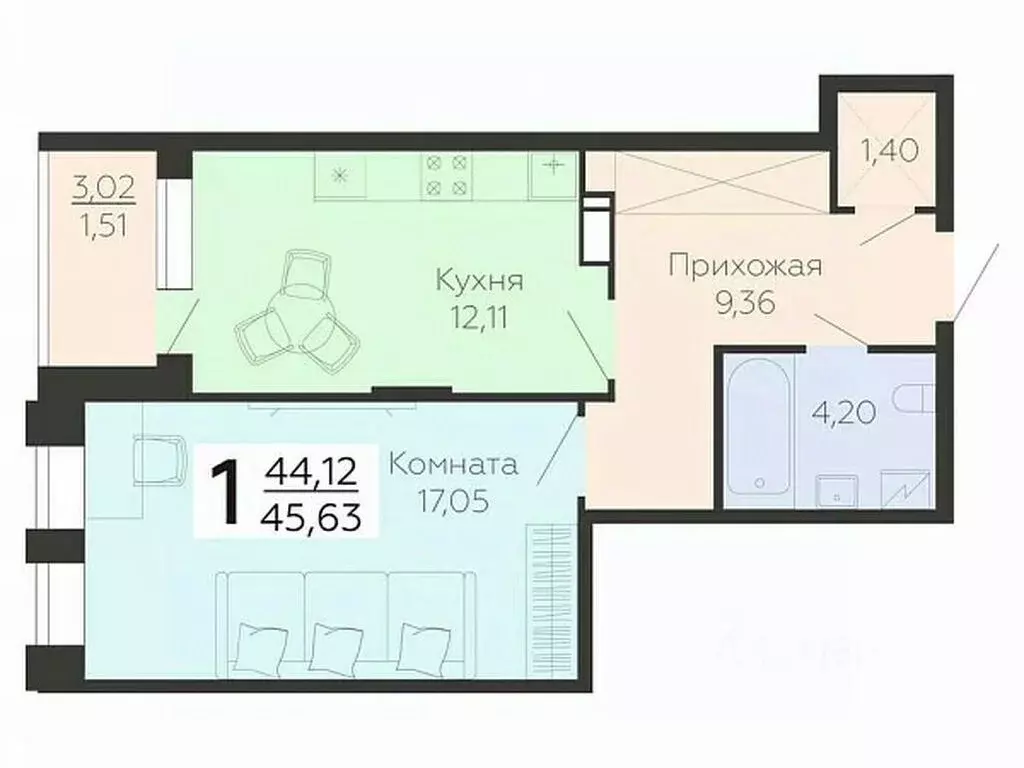 1-к кв. Воронежская область, Воронеж ул. Независимости, 78к3 (45.63 м) - Фото 0