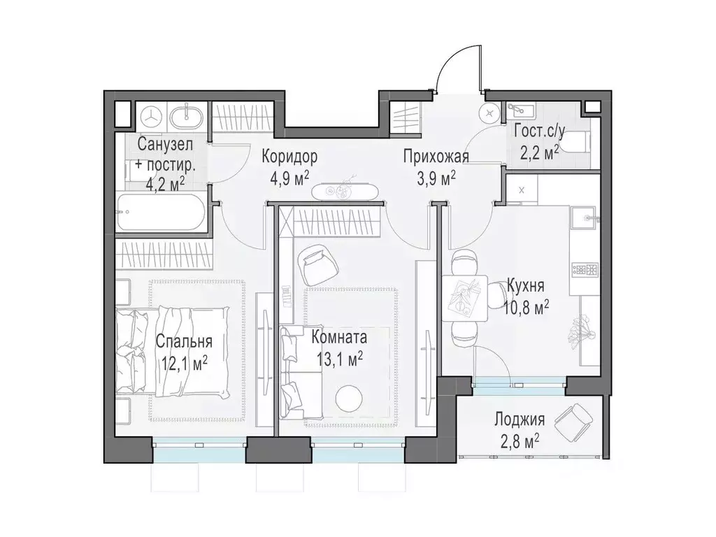 2-к кв. Московская область, Пушкино ул. Антона Ветчинова, 3к1 (52.83 ... - Фото 0