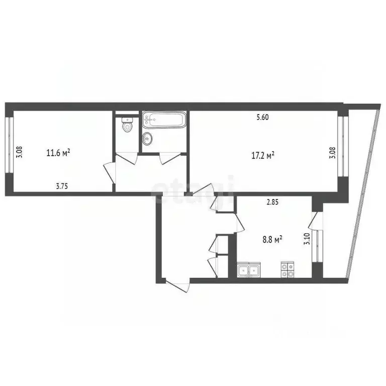 2-к кв. Ярославская область, Рыбинск просп. Революции, 22 (53.3 м) - Фото 2