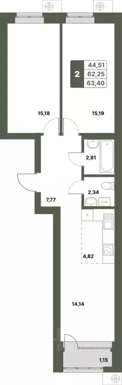 2-к кв. Башкортостан, Уфимский район, с. Миловка  (63.4 м) - Фото 0