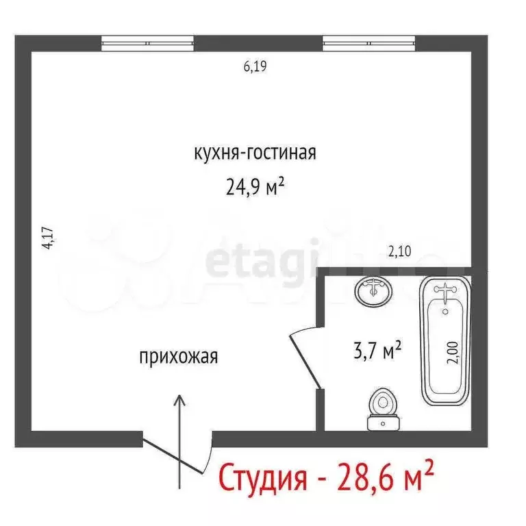 Квартира-студия, 21 м, 2/3 эт. - Фото 0