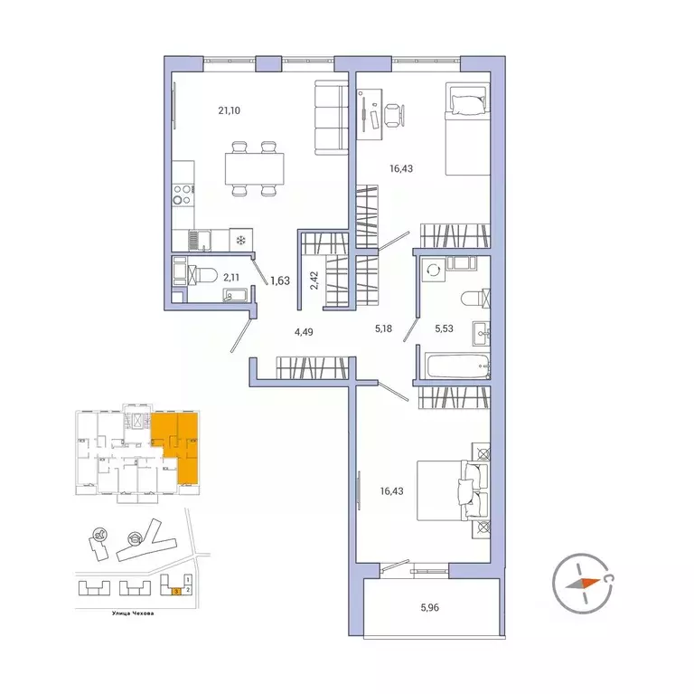 2-к кв. Ленинградская область, Гатчина ул. Чехова, 39к2 (78.3 м) - Фото 1
