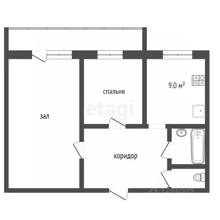 2-к кв. Оренбургская область, Оренбург просп. Гагарина, 25/1 (50.4 м) - Фото 1