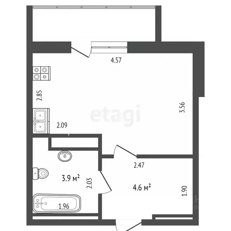 Студия Тюменская область, Тюмень ул. Фармана Салманова, 26 (33.0 м) - Фото 1
