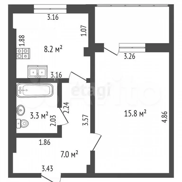 1-к. квартира, 34,3 м, 6/9 эт. - Фото 0