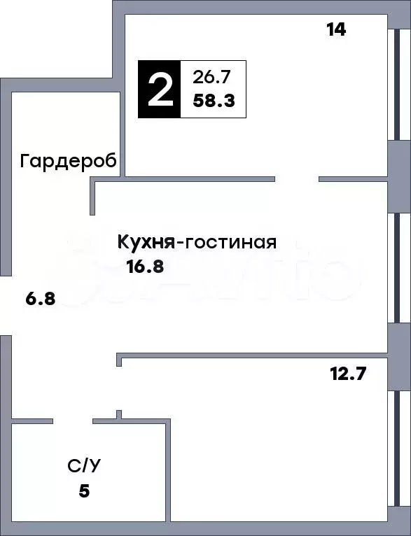 2-к. квартира, 58,3 м, 20/22 эт. - Фото 0