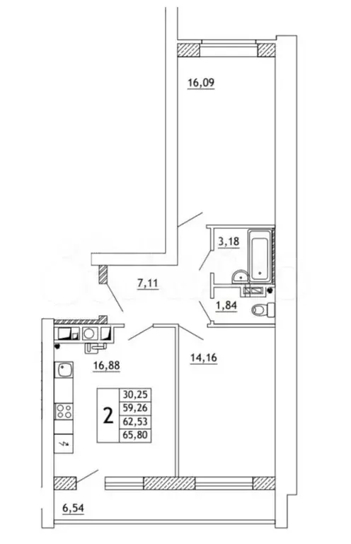 2-к. квартира, 66м, 4/10эт. - Фото 1