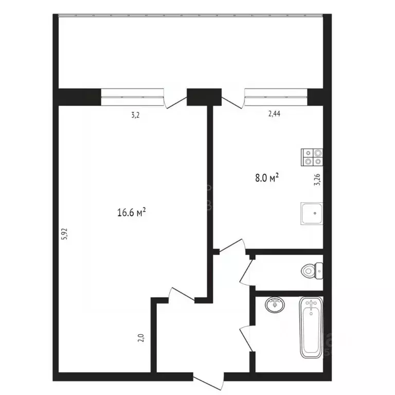 1-к кв. Тюменская область, Тюмень ул. Щербакова, 98 (33.1 м) - Фото 1