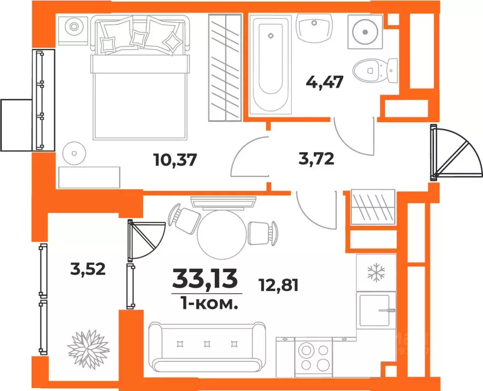 1-к кв. Хабаровский край, Хабаровск Брянский пер. (33.13 м) - Фото 1