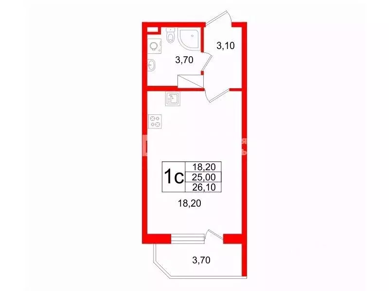 Студия Санкт-Петербург Кондратьевский просп., 68к4 (25.0 м) - Фото 0