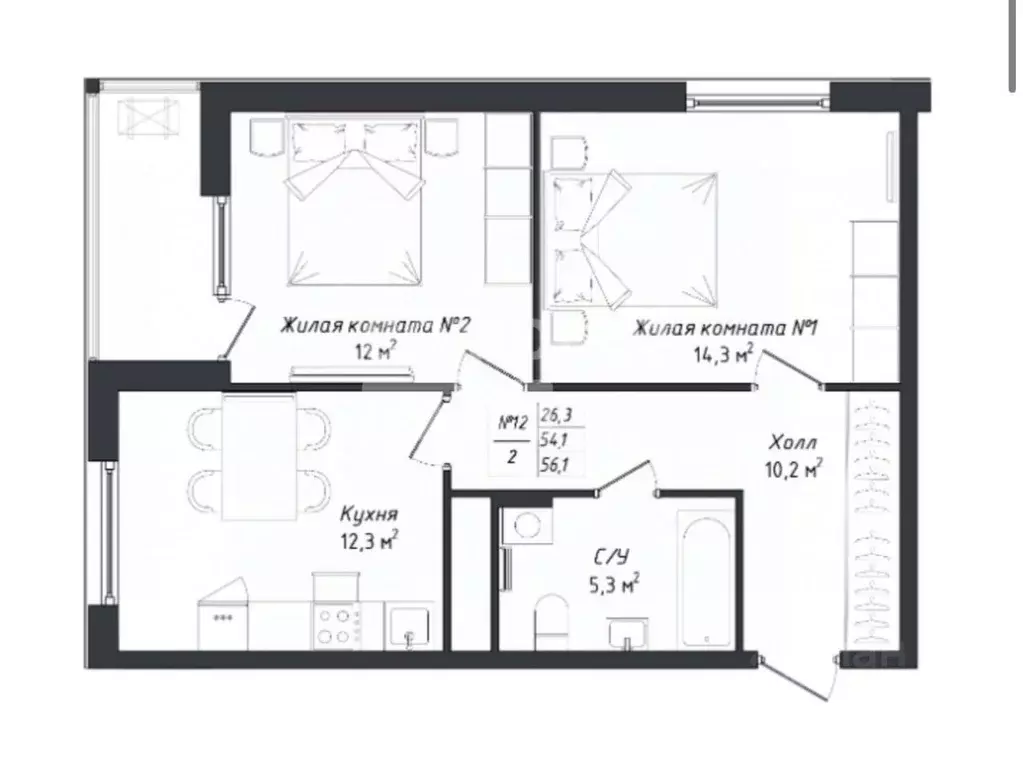 2-к кв. Калужская область, Калуга ул. Комфортная, 18 (54.1 м) - Фото 2