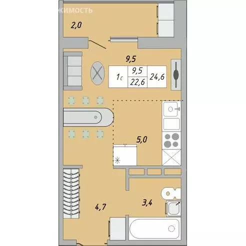 Квартира-студия: Оренбург, улица Юркина, 2 (26.6 м) - Фото 0
