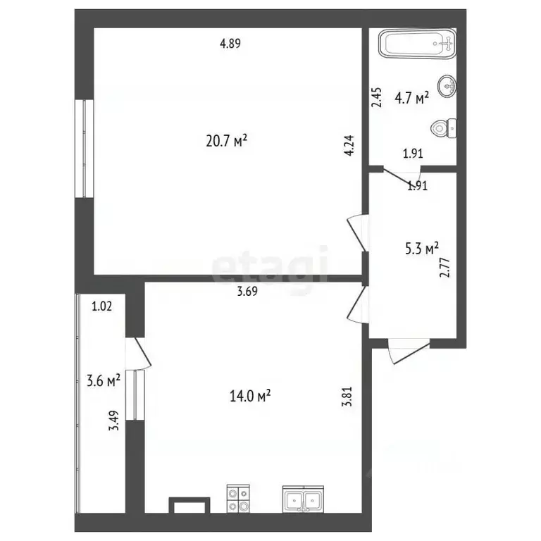 1-к кв. Калининградская область, Калининград Воздушный пер., 6 (48.0 ... - Фото 1