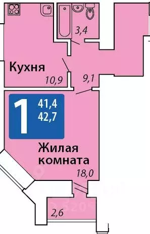 1-к кв. Чувашия, Чебоксары ул. Мирона Ефимовича Ефимова, 1 (42.7 м) - Фото 1