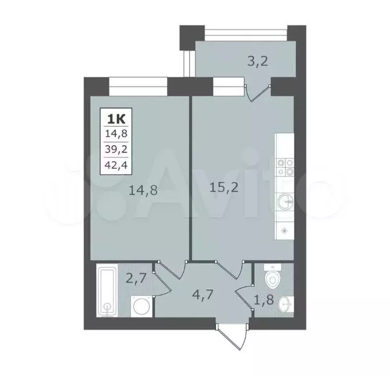 1-к. квартира, 42 м, 4/4 эт. - Фото 0