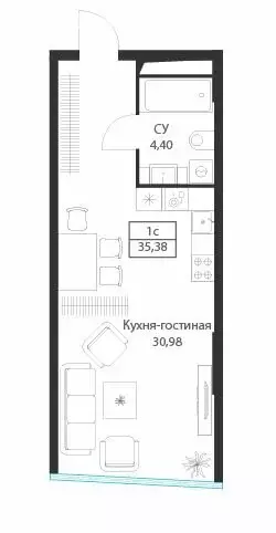 Квартира-студия: Москва, улица Академика Ильюшина, 21с5 (35.38 м) - Фото 0