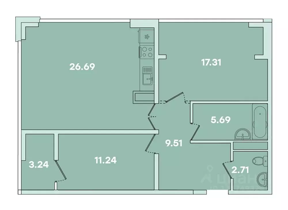 2-к кв. Иркутская область, Иркутск ул. Петрова, 16 (79.75 м) - Фото 0