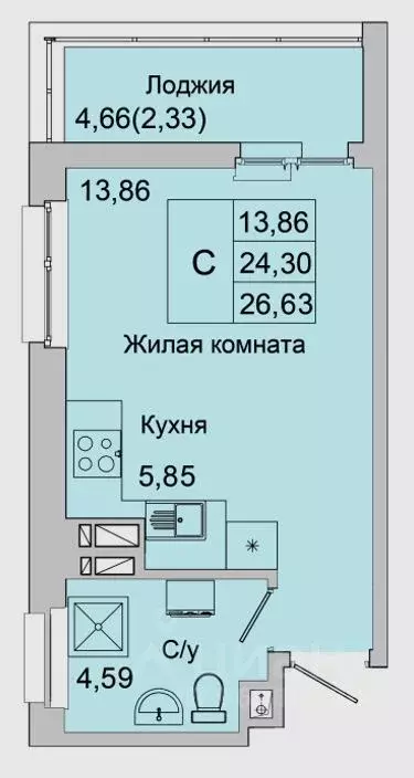 Студия Ростовская область, Батайск ул. Булгакова, 11 (26.63 м) - Фото 0