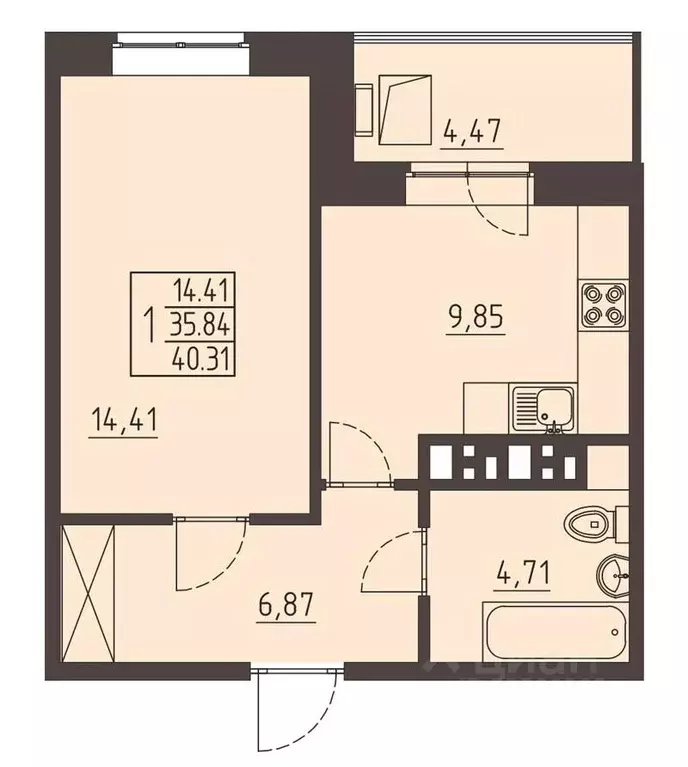 1-к кв. Иркутская область, Иркутск ул. Рылеева, 7 (41.0 м) - Фото 0