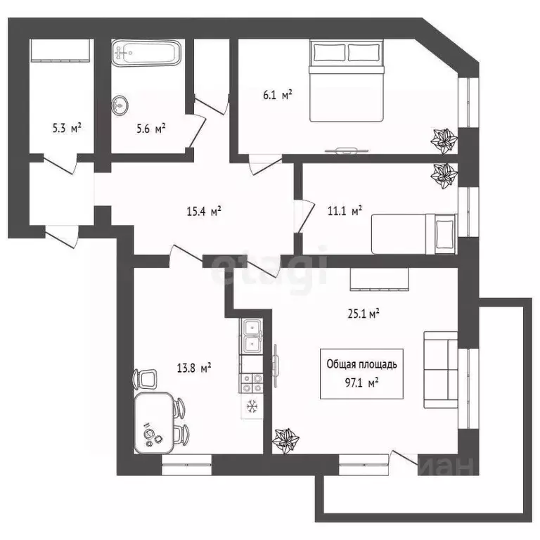 3-к кв. Новосибирская область, Искитим Индустриальный мкр, 30А (97.1 ... - Фото 2