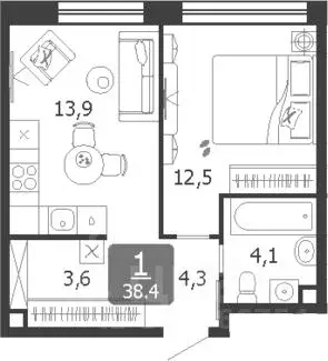 1-к кв. Москва наб. Марка Шагала, 11к3 (38.4 м) - Фото 1