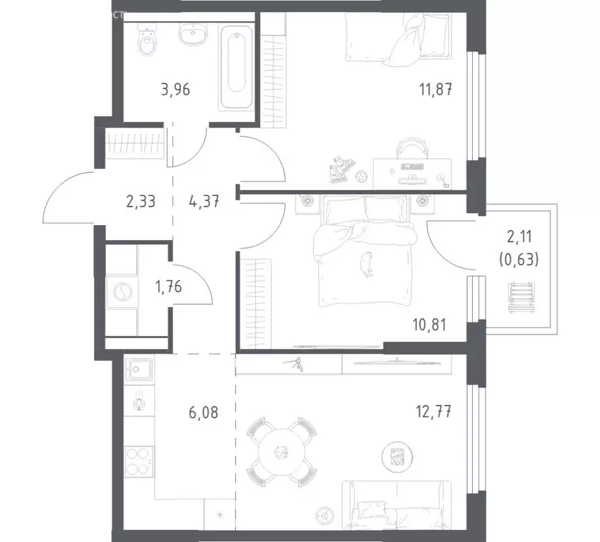 2-комнатная квартира: посёлок городского типа Мисайлово, микрорайон ... - Фото 1