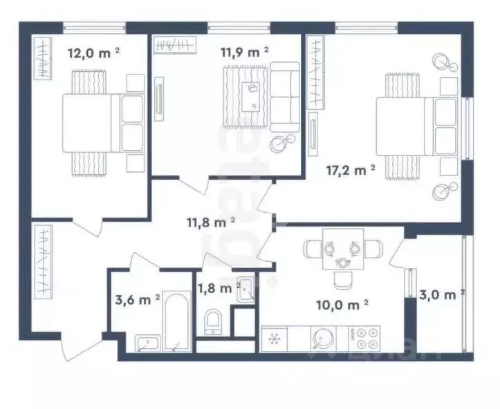 3-к кв. Москва Лосиноостровская ул., 45к1 (71.3 м) - Фото 2